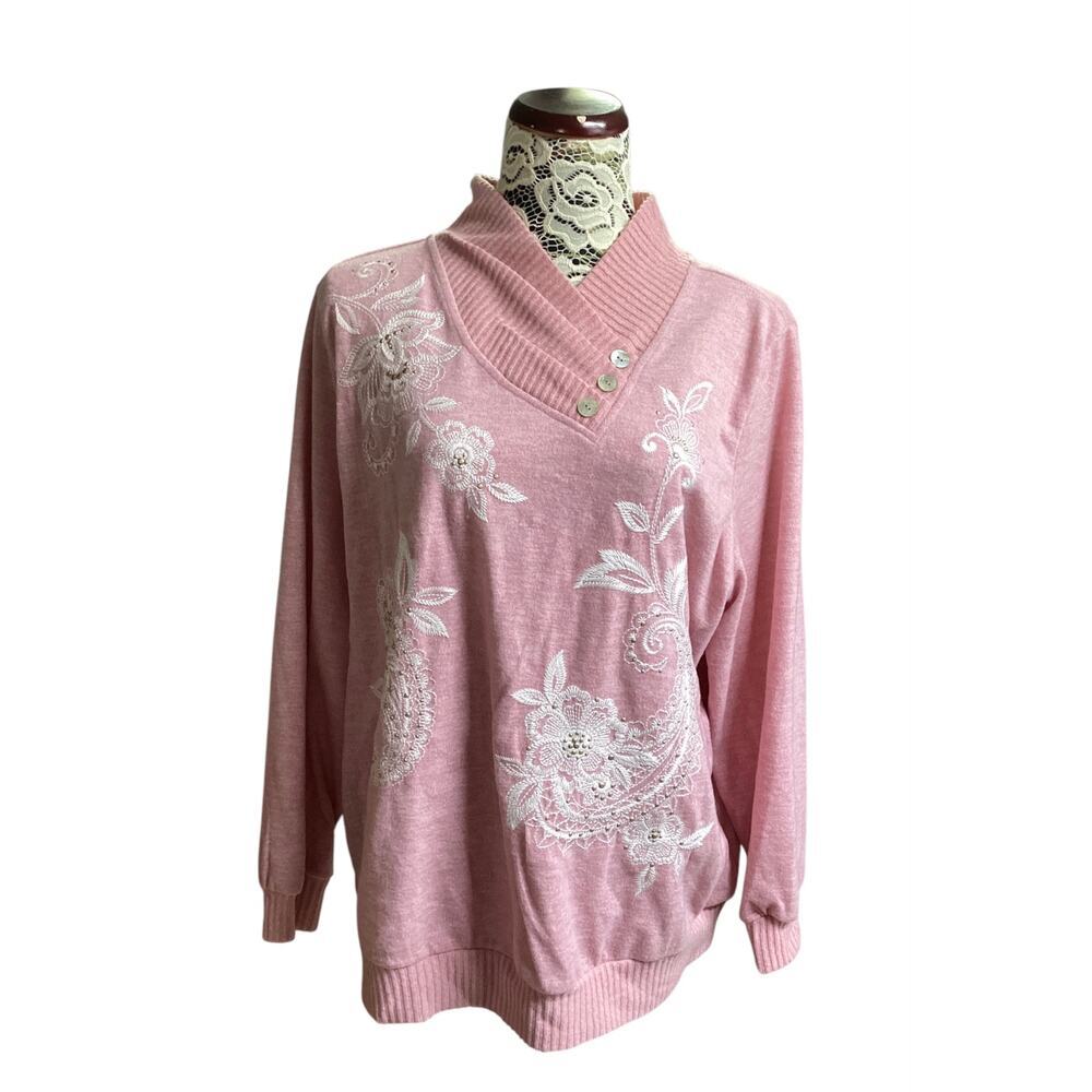 Alfred Duner Sweater Top Telluride Floral Embroidery Envelope Neck NWT size L